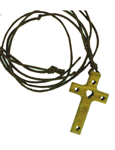 Croix en Bois Coeurs Découpés + Lacet