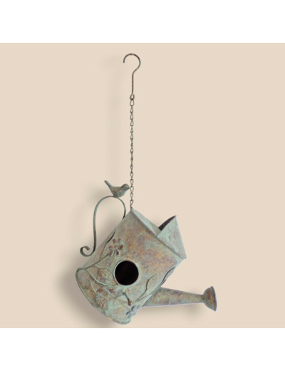 Nichoir oiseaux arrosoir fer 22x19x33cm