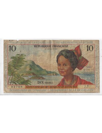 ANTILLES FRANÇAISE 10 FRANCS ND (1964 ) SERIE J.7 TB