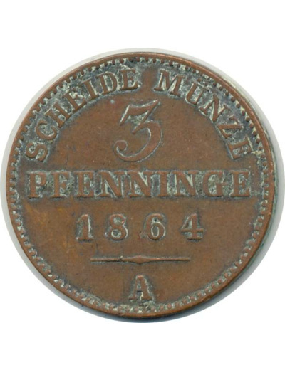 ALLEMAGNE PRUSSE 3 PFENNIG 1864 A TTB (W482) N3