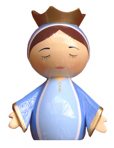 Statue Marie accueil en bois tourné 10x5cm