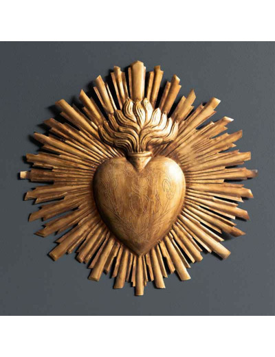 Grand Ex-voto flammes fer doré 30x2x30cm