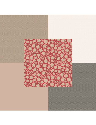 LOT DE 5 COUPONS DE TISSU TILDA UNIS ET IMPRIMÉS  50 X 55 CM ROUGE & BEIGE