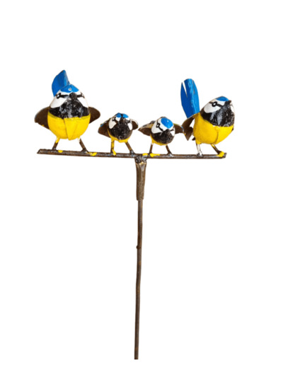 Famille de mésange en métal sur pic - Décoration de jardin