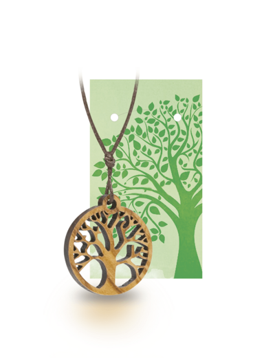Pendentif en OLIVIER avec cordon- diam.2,5cm- ARBRE DE VIE
