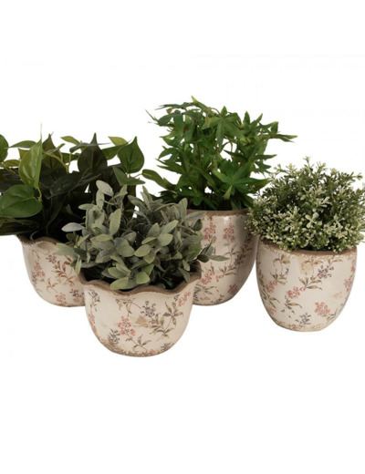 Pot à fleurs  beige rose céramique 17x11cm