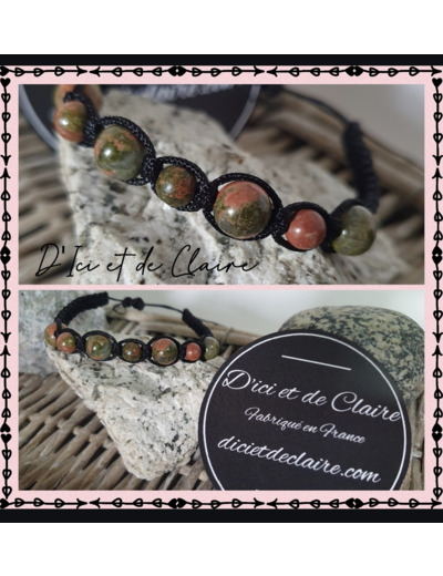 Bracelet Shamballa 7 perles de pierre d'unakite