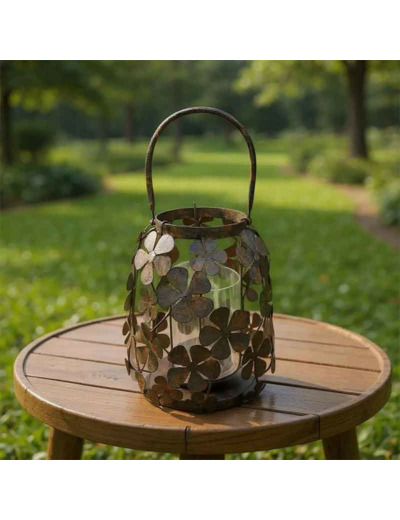 Lanterne fleurie à poser 24x24x29cm
