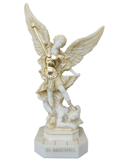 St Michel - Statue en albâtre 50cm -Beige et Or