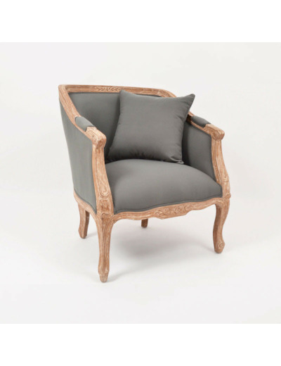 Fauteuil Faubourg cabriolet en bois et tissus gris taupe 70x72x81cm