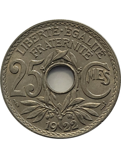 FRANCE 25 CENTIMES LINDAUER 1922 SUP (G380)