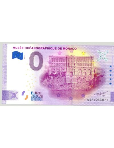 98 MONACO 2020-1 MUSEE OCEANOGRAPHIQUE (ANNIVERSAIRE) BILLET SOUVENIR 0 EURO