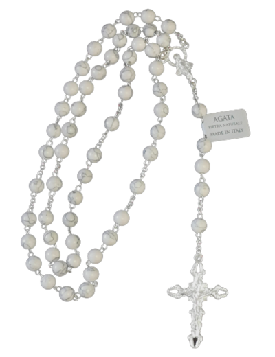 Chapelet AGATE BLANCHE et ARGENT 925-  6mm + BOITE