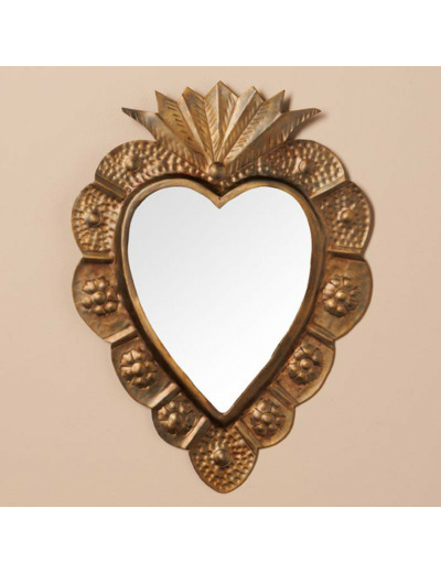 Miroir coeur Ex-voto patine bronze 23x31cm
