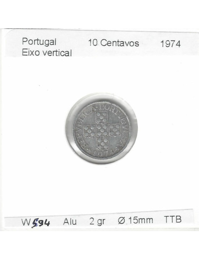 PORTUGAL 10 CENTAVOS 1974 EIXO VERTICAL TTB FRAPPE MEDAILLE