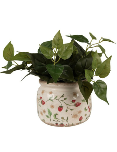 Pot de fleurs strawberries beige rouge céramique 20x20x15cm