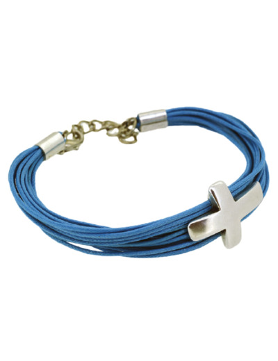 Bracelet sur Corde + Croix en Métal - TURQUOISE