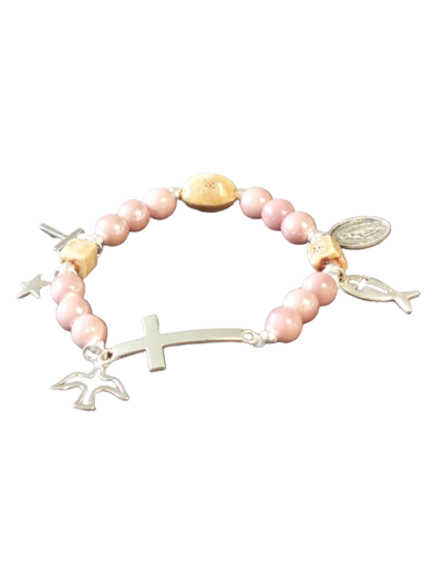 Bracelet élastique 8mm Céramique- Avec médaille 15mm V. Miraculeuse