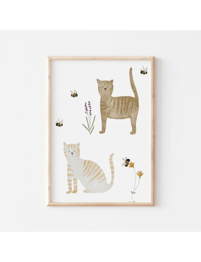 Affiche Enfant encadrée, Abeilles et Chats