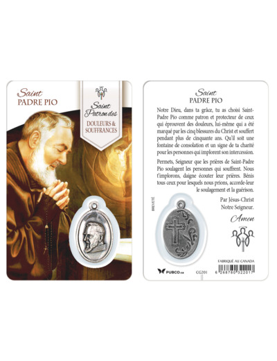 Carte-prière avec insertion ST GUERISSEUR - ST PADRE PIO - anglais