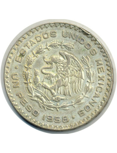 MEXIQUE 1 PESO 1958 Coup tranche TTB+ (W459)