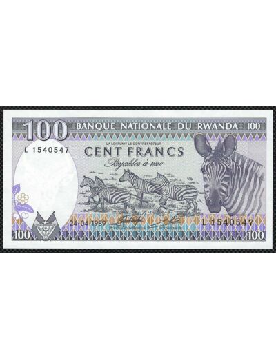 RWANDA 100 FRANCS 24.04.1989 Série L NEUF (W19)