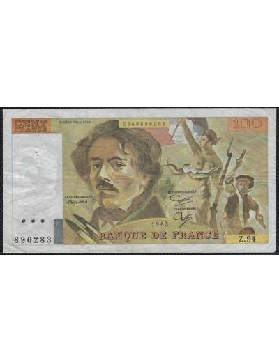 FRANCE 100 FRANCS DELACROIX 1985 SERIE Z.94 TTB