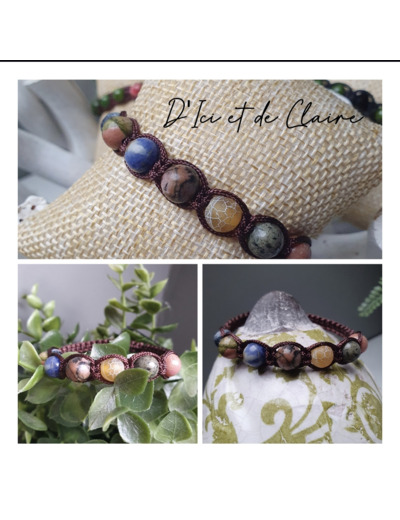 Bracelet Shamballa 5 perles de pierres naturelles et 2 verre