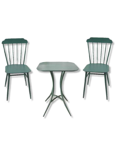 Ensemble table et 2 chaises fer vert 60x60x71cm