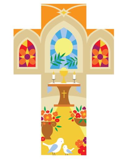 Croix Eglise et Soleil 15x10cm