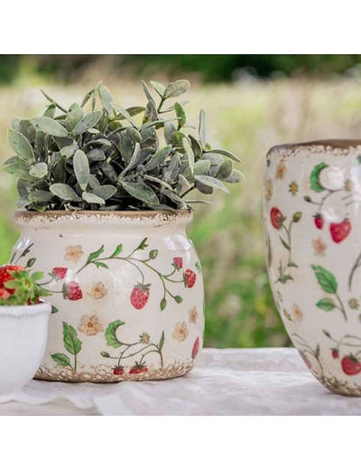 Pot de fleurs Strawberry beige rouge céramique 16x16x13cm