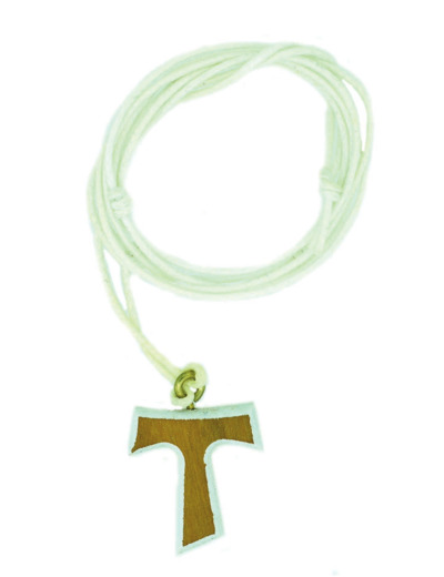 Croix Tau en Olivier Bord Blanc 16mm