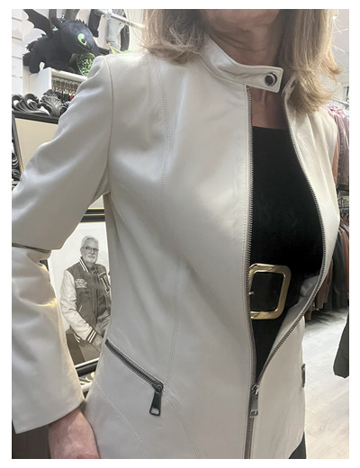 CHR-1901 Blouson femme cuir agneau écru