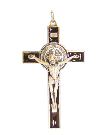 Croix de Saint Benoît en Métal avec Email 8cm - MARRON