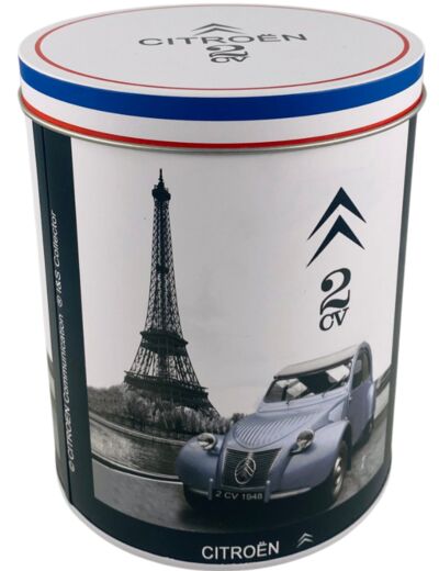 Boite métal ronde Citroën 2CV, La Tour Eiffel - 14.2 x 11.4 cm
