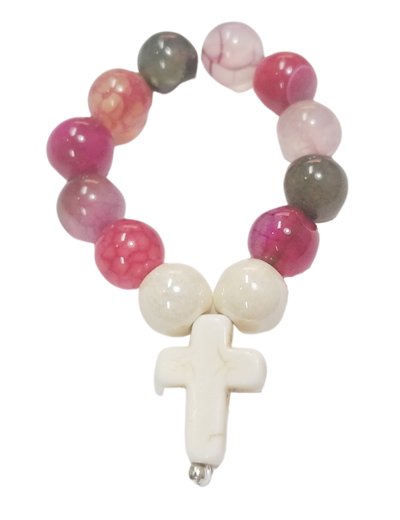 Dizainier élastique 8mm en pierre véritable-  Agate et Tourmaline
