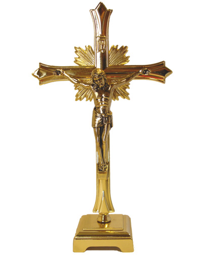 Crucifix 21cm en Laiton sur Pied avec Rayons