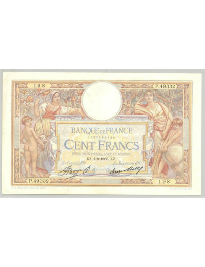 FRANCE 100 FRANCS MERSON SANS LOM SERIE P.49332 1-8-1935 TTB+