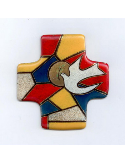 Croix  VITRAIL DU ST ESPRIT 7,7x8cm - EMAUX DU LIBAN