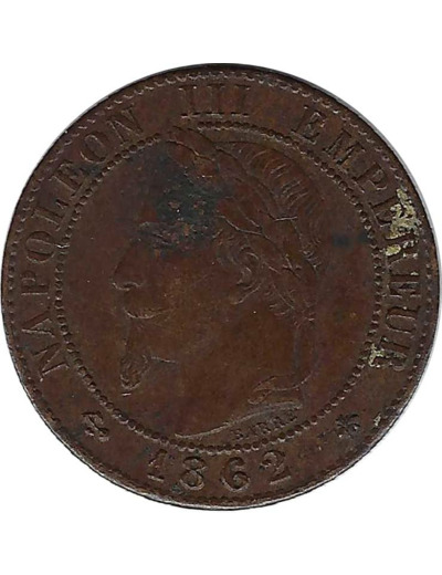 FRANCE 1 CENTIME NAPOLEON III 1862 A (Paris) TTB taches (G87)