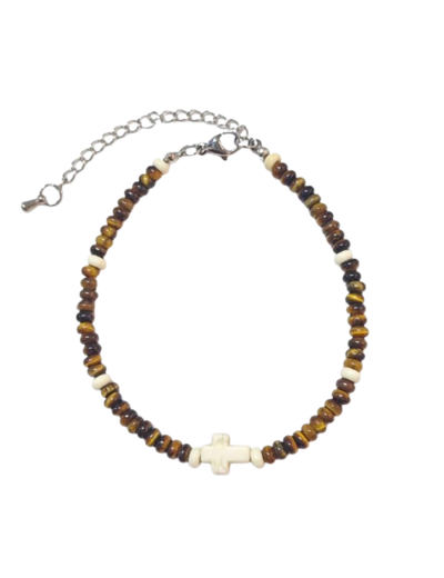 Bracelet 4mm en Pierre coloris Oeil de tigre, fermoir réglable