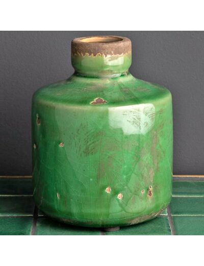 Vase bouteille vert olive 14x11cm