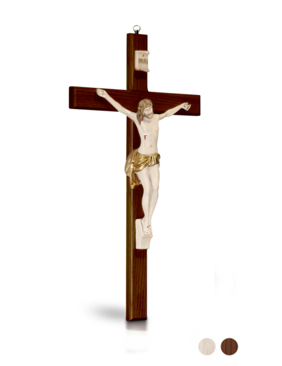 Crucifix en BOIS 17x10cm + christ résine polychrome- MARRON