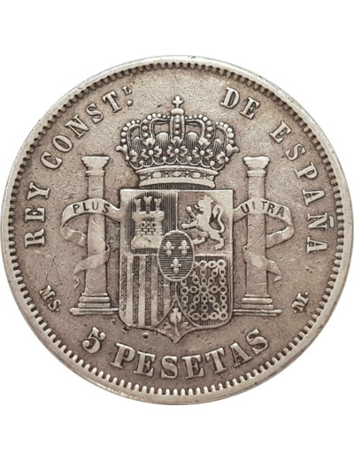 ESPAGNE 5 PESETAS 1883 (83) MSM ALFONSO XII TTB- (W688)