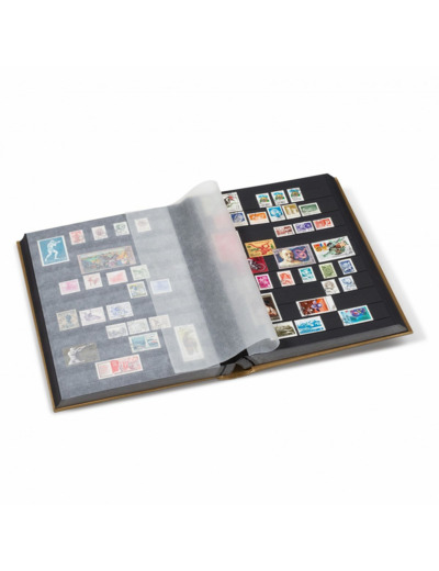 CLASSEUR TIMBRES COMFORT 64 PAGES NOIRES COUVERTURE OUATINÉE 4 couleurs au choix