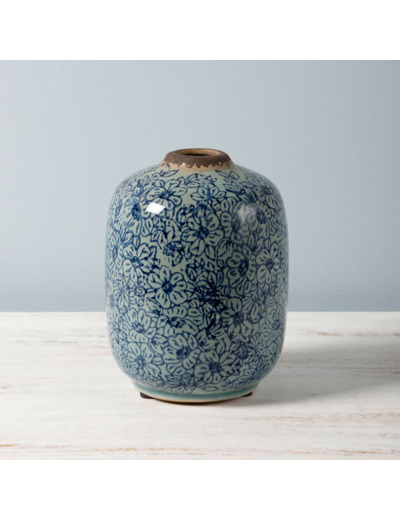 Vase cylindrique fleuri  céramique 17x12cm