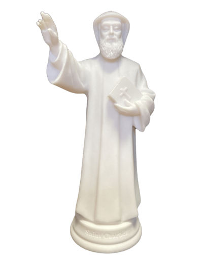 St Charbel - Statue en albâtre 21cm - Blanc