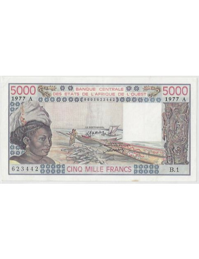 B.C.E.A.O (COTE D'IVOIRE ) 5000 FRANCS 1977 SUP -