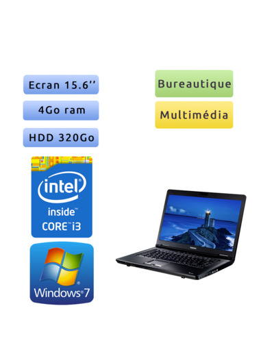 Toshiba Tecra A11 - Windows 7 - i3 4Go 320 Go - Webcam  - 15.6 - Ordinateur Portable