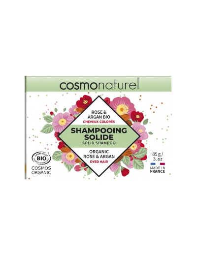 Shampoing solide cheveux colorés Rose et Argan bio 85g